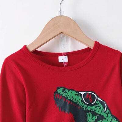 Dinosaur Round Neck Long Sleeve Top and Distressed Pants Set - Trendsi - Flyclothing LLC