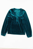 Notched Long Sleeve Velvet Top - Trendsi - Flyclothing LLC