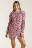 Umgee Full Size Distressed Hem Multicolored Round Neck Knit Tunic Dress Plus Size - Trendsi - Flyclothing LLC