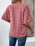 Swiss Dot Notched Half Sleeve Blouse - Trendsi - Flyclothing LLC