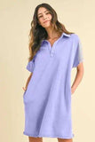 Annie Wear Mineral Washed Johnny Collar Short Sleeve Dress - Trendsi - Flyclothing LLC