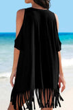 Fringe V-Neck Cold Shoulder Cover Up - Trendsi - Flyclothing LLC