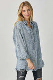 RISEN Distressed Raw Hem Denim Shirt - Trendsi - Flyclothing LLC