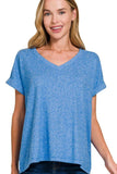 Zenana Soft Melange Hacci V-neck Tee - Trendsi - Flyclothing LLC
