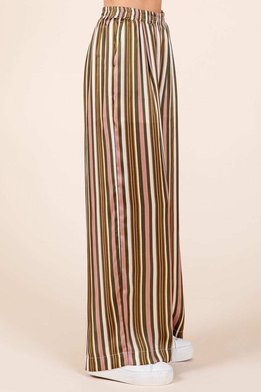 Mittoshop Striped Satin Elastic Waist Wide Leg Pants - Trendsi - Flyclothing LLC