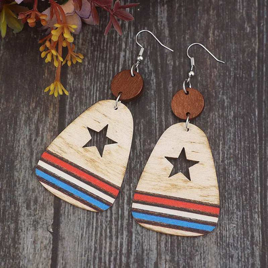 Cutout Star & Stripes Wooden Dangle Earrings - Trendsi - Flyclothing LLC