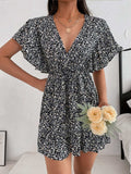 Cutout Ditsy Floral Surplice Flounce Sleeve Dress - Trendsi - Flyclothing LLC