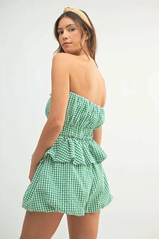 MABLE Gingham Tube Top and Shorts Set - Trendsi - Flyclothing LLC