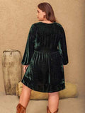 Plus Size Embroidered V-Neck Long Sleeve Dress - Trendsi - Flyclothing LLC