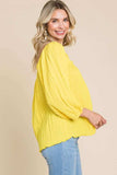 Culture Code Texture Square Neck Puff Sleeve Top - Trendsi - Flyclothing LLC