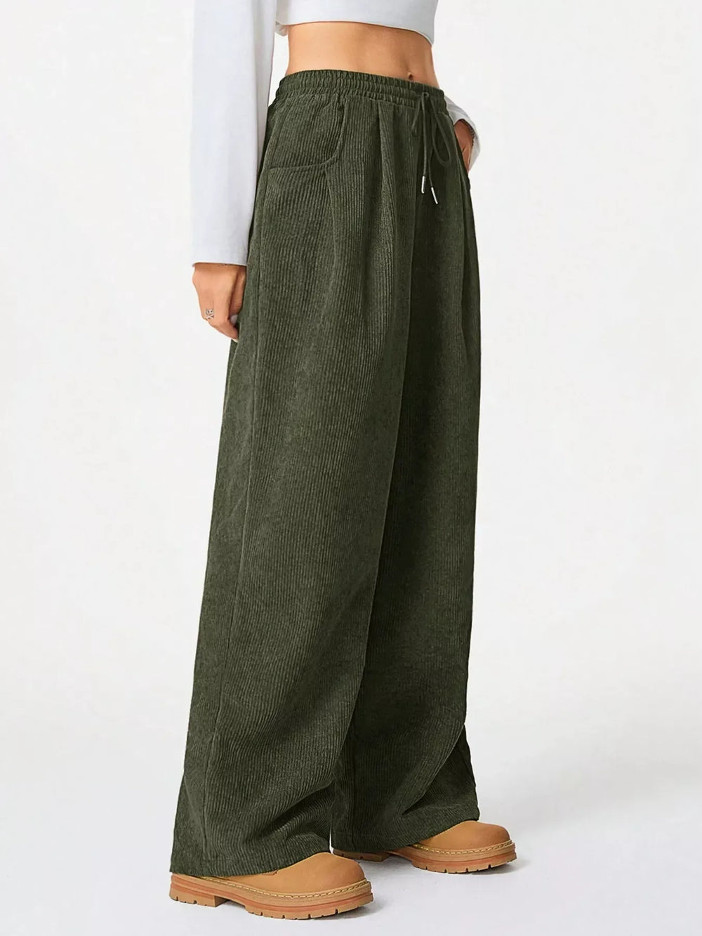 Casual Corduroy Wide Leg Pants - Trendsi - Flyclothing LLC
