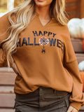 Happy Halloween Graphic Notched Long Sleeve Loose Top - Trendsi - Flyclothing LLC