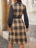 Plaid Button Up Long Sleeve Shirt Dress - Trendsi - Flyclothing LLC