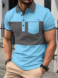 Men's Full Size Collared Contrast Striped Polo Plus Size - Trendsi - Flyclothing LLC