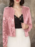 Full Size Sequin Open Front Cropped Jacket - Trendsi - Flyclothing LLC
