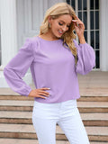 Round Neck Balloon Sleeve Blouse - Trendsi - Flyclothing LLC