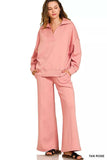 Zenana Scuba Collared Pullover and Pants Set - Trendsi - Flyclothing LLC
