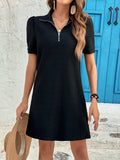 Zip Collar Short Sleeve Casual Mini Dress - Trendsi - Flyclothing LLC