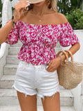 Peplum Printed Off-Shoulder Short Sleeve Blouse - Trendsi - Flyclothing LLC