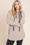 BOMBOM Contrast Drawstring Drop Shoulder Knit Hoodie - Trendsi - Flyclothing LLC
