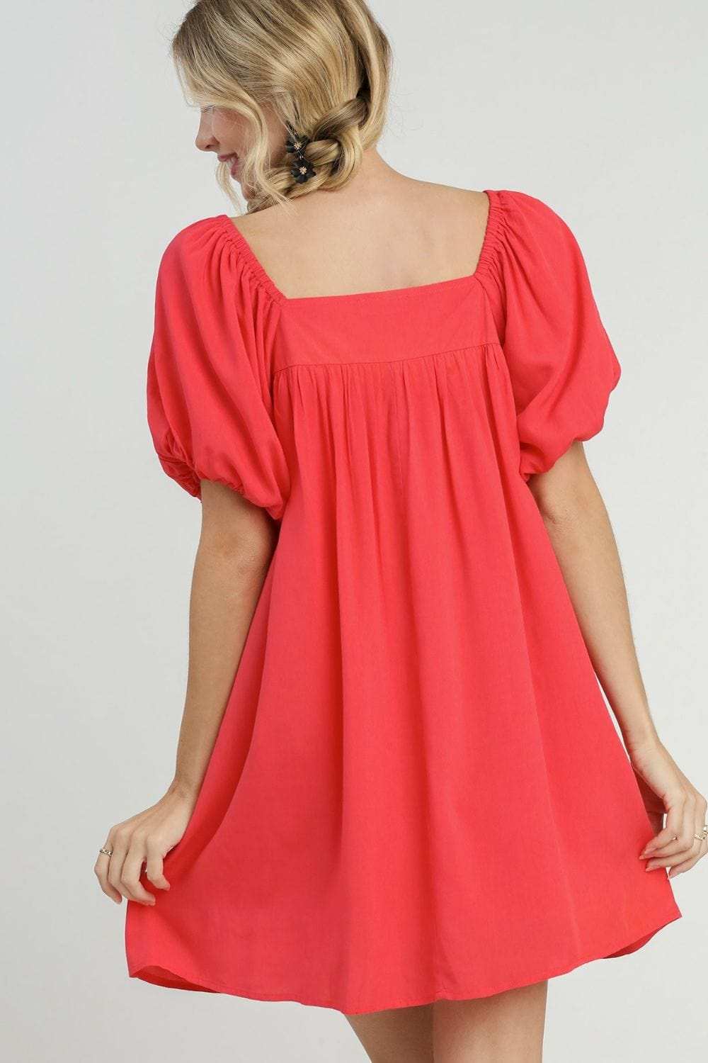 Umgee Full Size Squared Neck Puff Sleeve Mini Dress Plus Size - Trendsi - Flyclothing LLC