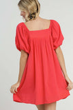Umgee Full Size Squared Neck Puff Sleeve Mini Dress Plus Size - Trendsi - Flyclothing LLC
