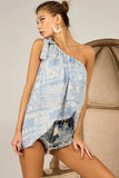 BiBi Aztec Printed Woven Tied Ribbon One Shoulder Top - Trendsi - Flyclothing LLC