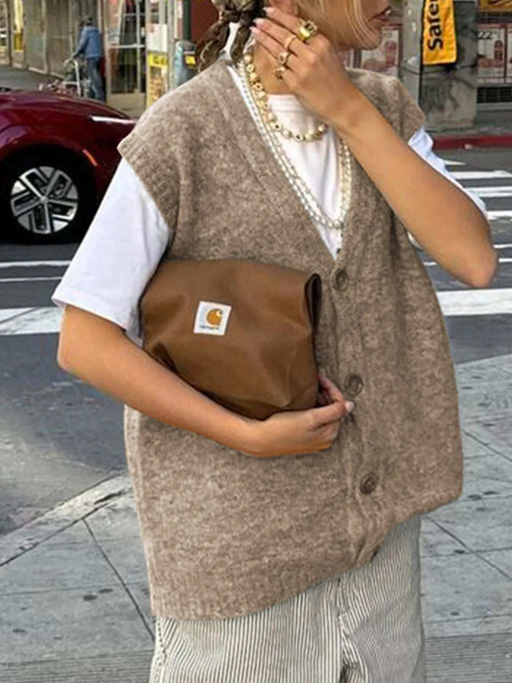 Button-Front Sweater Vest - Trendsi - Flyclothing LLC