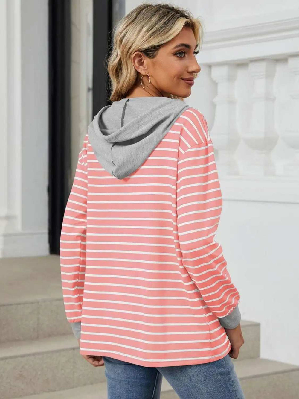 Drawstring Striped Long Sleeve Hoodie - Trendsi - Flyclothing LLC