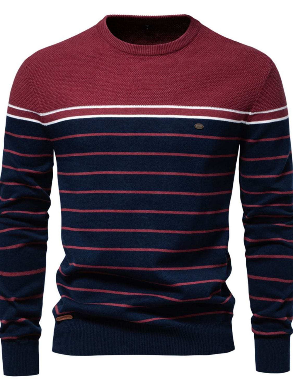 Men's Striped Round Neck Long Sleeve Sweater - Trendsi - Flyclothing LLC