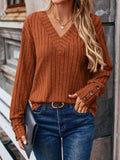 Decorative Button V-Neck Long Sleeve T-Shirt - Trendsi - Flyclothing LLC