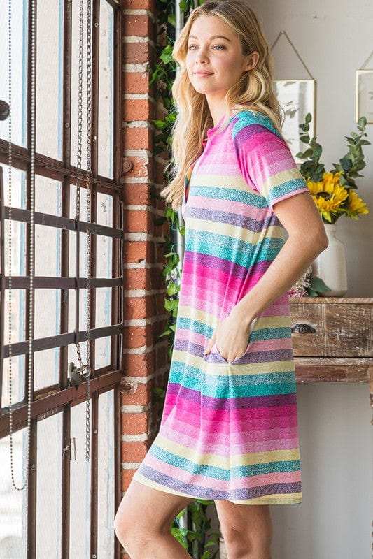 Heimish Full Size Striped Short Sleeve Mini Tee Dress Plus Size - Trendsi - Flyclothing LLC