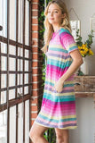 Heimish Full Size Striped Short Sleeve Mini Tee Dress Plus Size - Trendsi - Flyclothing LLC