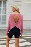 Cutout Back Round Neck Long Sleeve T-Shirt - Trendsi - Flyclothing LLC