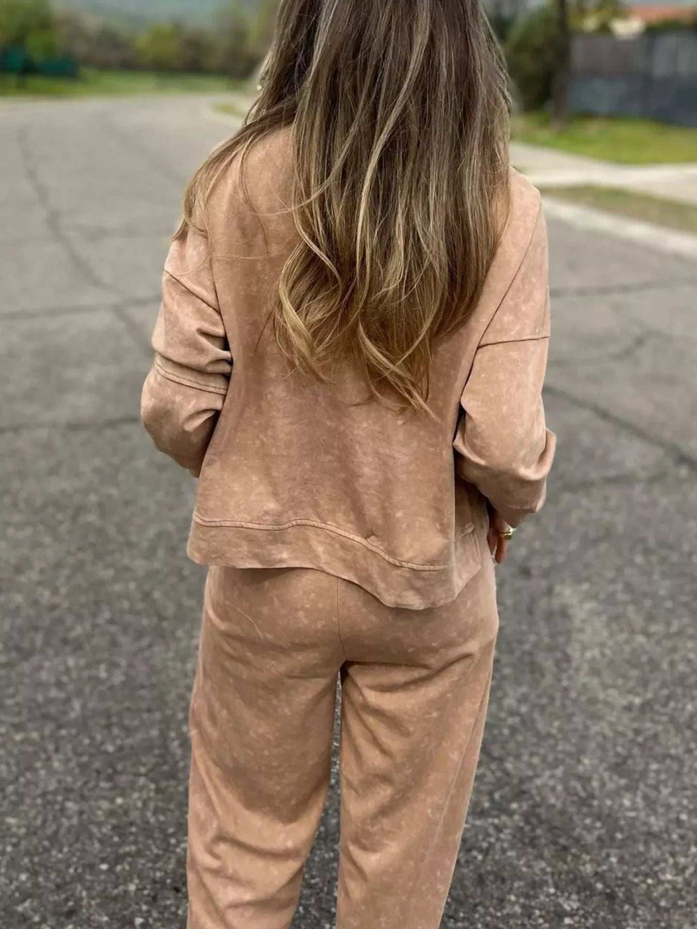 Full Size Washed Round Neck Top and Drawstring Pants Set Plus Size - Trendsi - Flyclothing LLC