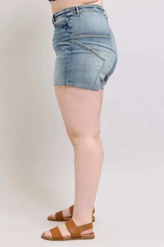 Judy Blue Full Size High Waist Star Seam Detail Denim Shorts Plus Size - Trendsi - Flyclothing LLC