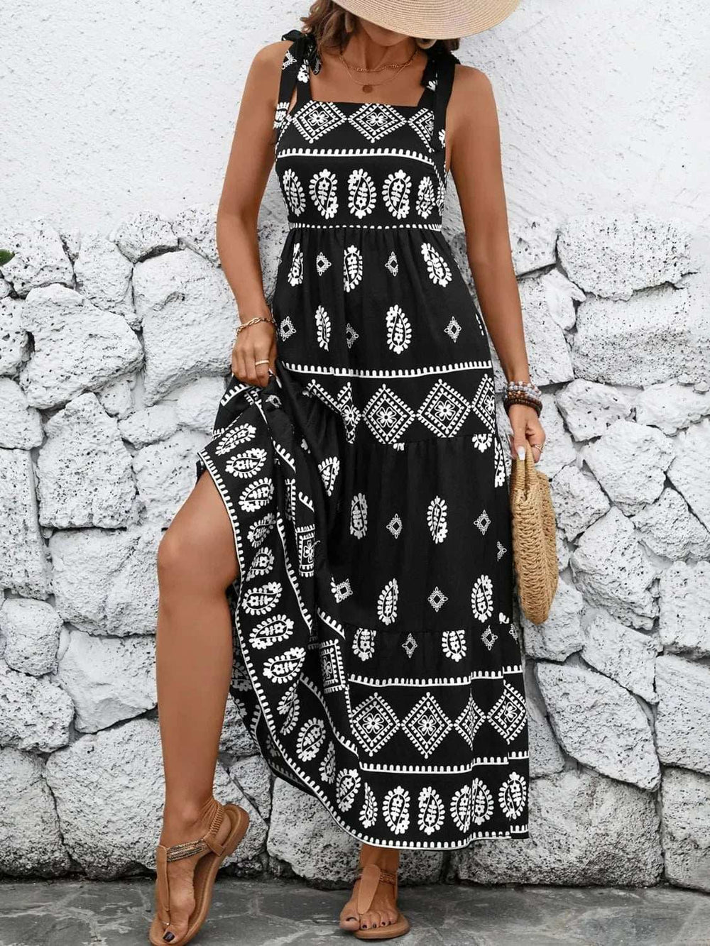 Printed Square Neck Maxi Cami Dress - Trendsi - Flyclothing LLC
