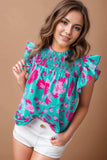 Ruffled Printed Mock Neck Cap Sleeve Blouse - Trendsi - Flyclothing LLC