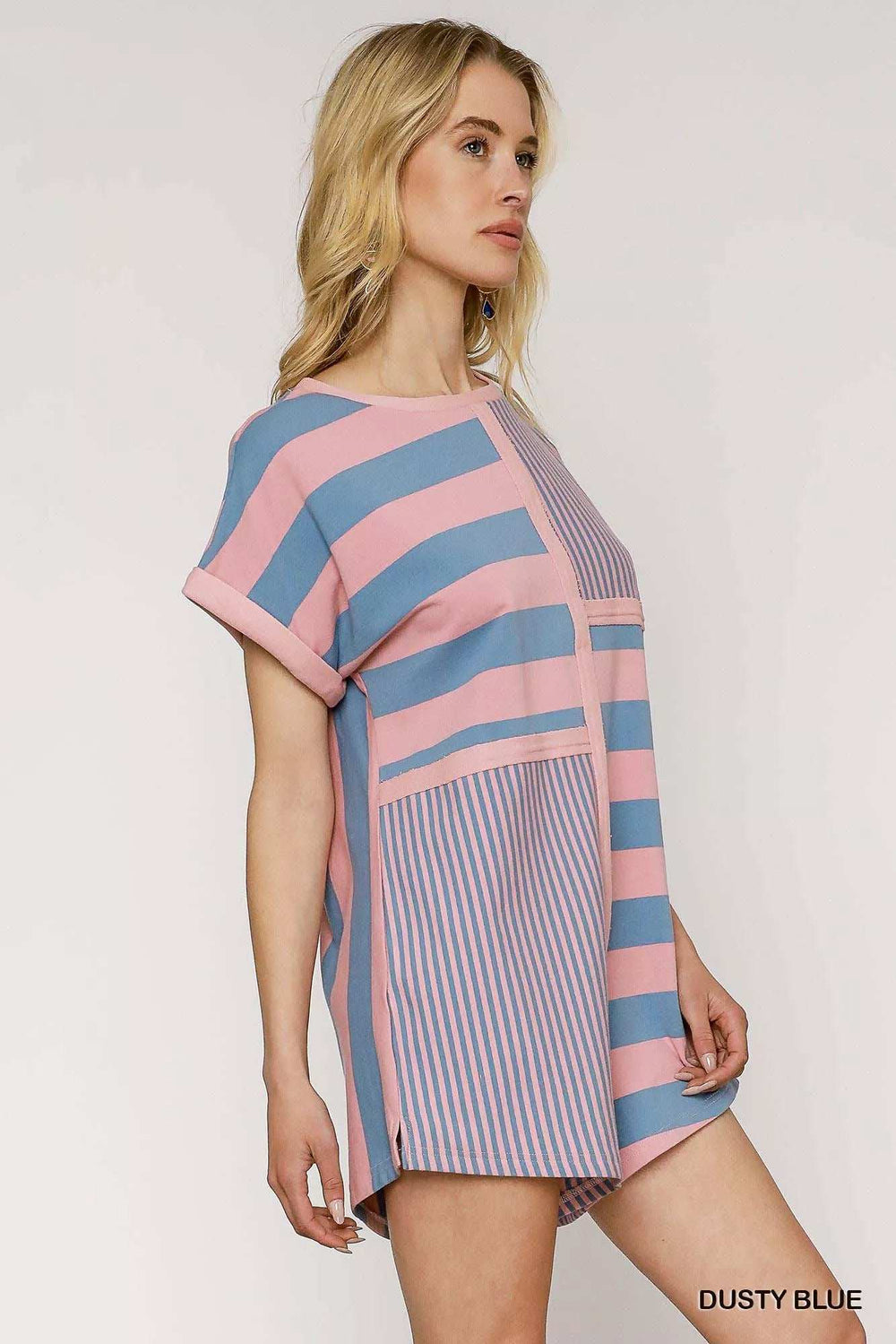 Umgee Mixed Striped Short Sleeve Romper - Trendsi - Flyclothing LLC