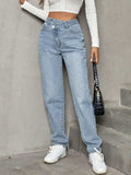 Asymmetrical Waist Straight Leg Jeans - Trendsi - Flyclothing LLC