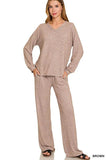 Zenana Soft Melange Long Sleeve Tee & Pants Set - Trendsi - Flyclothing LLC