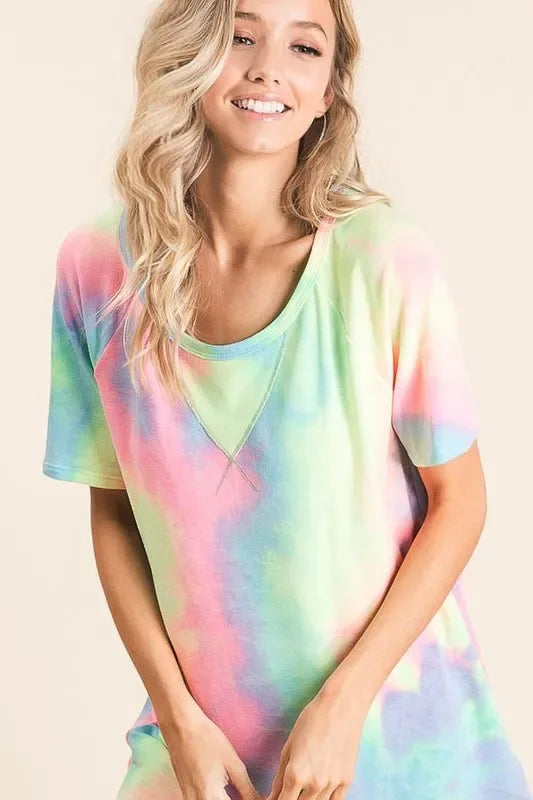 BiBi Tie Dye French Terry Print Top - Trendsi - Flyclothing LLC