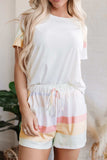 Rainbow Striped Round Neck T Shirt and Shorts Lounge Set - Trendsi - Flyclothing LLC