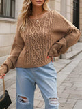 Round Neck Dropped Shoulder Long Sleeve Sweater - Trendsi - Flyclothing LLC
