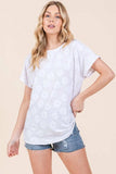 BOMBOM Floral Textured Short Sleeve T-Shirt - Trendsi - Flyclothing LLC