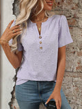 Eyelet Notched Short Sleeve Top - Trendsi - Flyclothing LLC