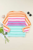 Contrast Striped Round Neck Long Sleeve Knit Top - Trendsi - Flyclothing LLC