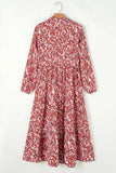 Printed Notched Long Sleeve Dress - Trendsi - Flyclothing LLC