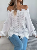 Distressed Hem Openwork Off-Shoulder Sweater - Trendsi - Flyclothing LLC