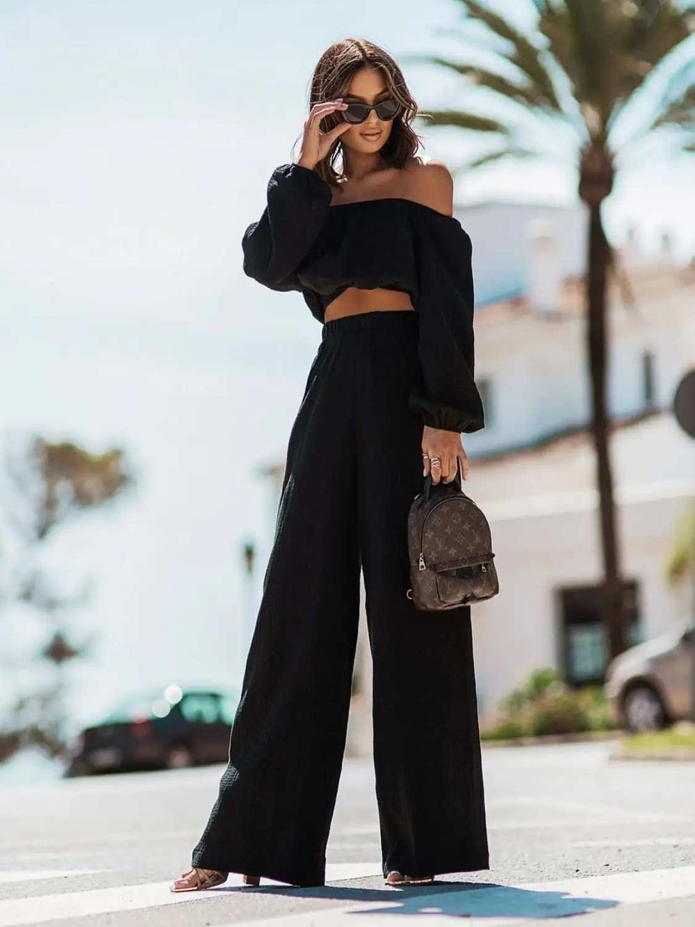 Off Shoulder Long Sleeve Top and Pants Set - Trendsi - Flyclothing LLC